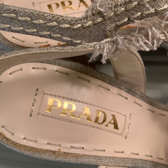 Prada Biege Knit Platform Sandals with buckle closure and cork platform - Picture 5 of 12